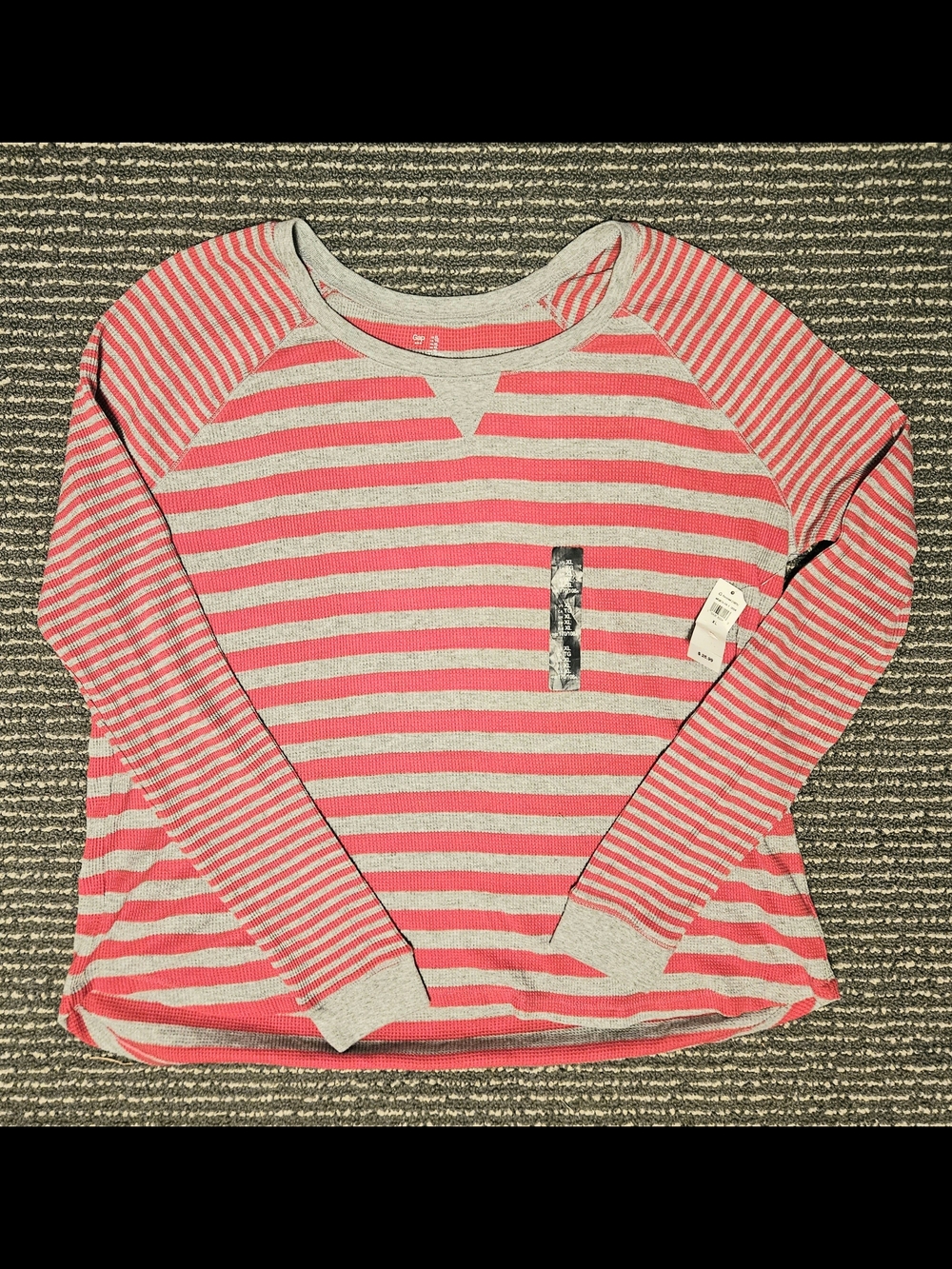 GAP Red and Gray Striped Long-Sleeve Lightweight Thermal